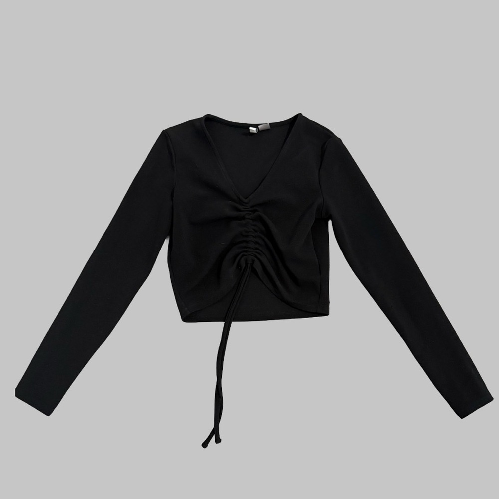 Black Long Sleeve Ruched Top